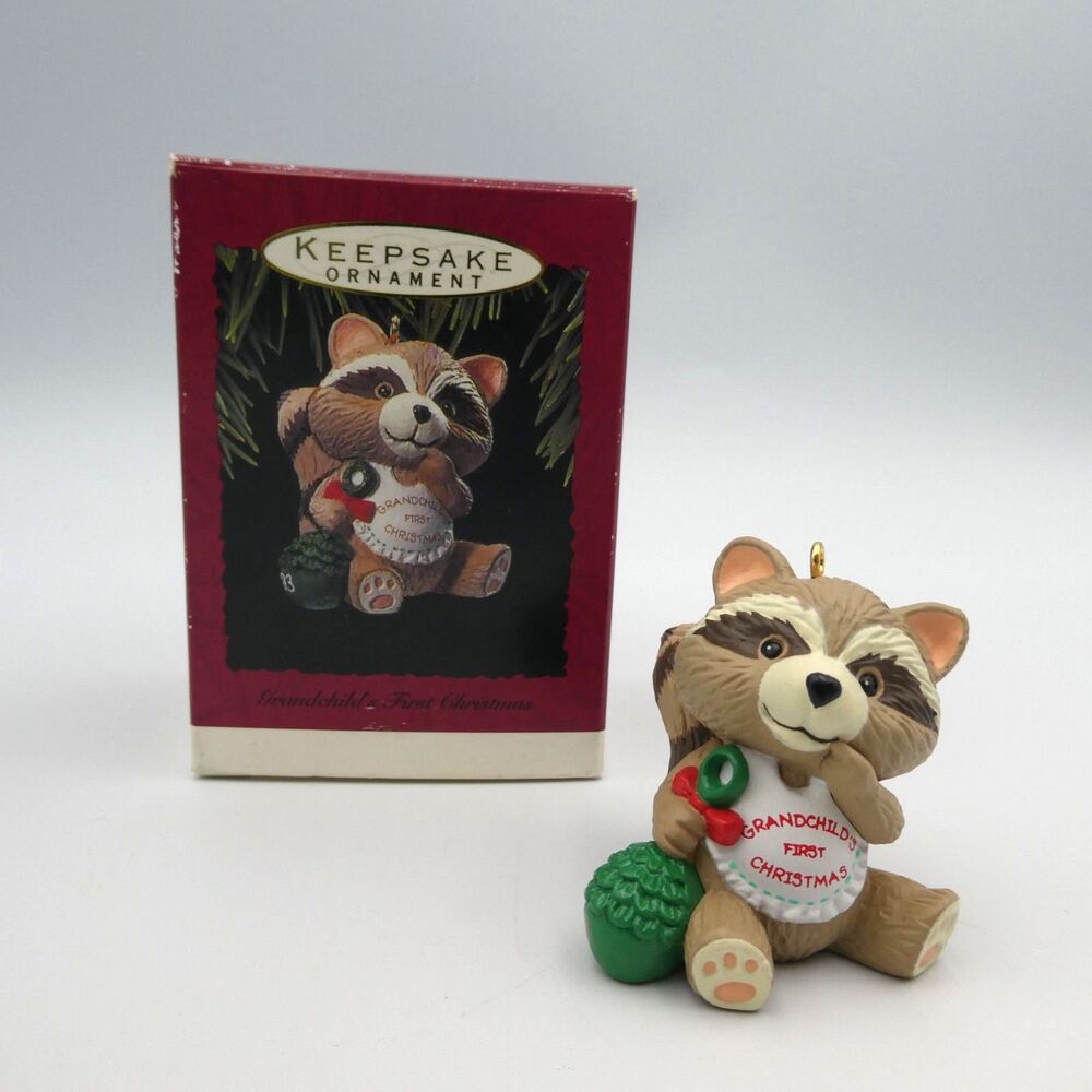 Hallmark Keepsake 1993 Grandchild's First Christmas Raccoon Ornament with Box